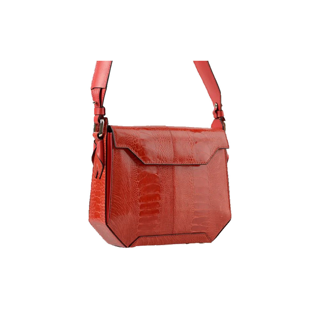 Red Lia Ostrich Leather Shoulder Bag Bellabags Bellabags