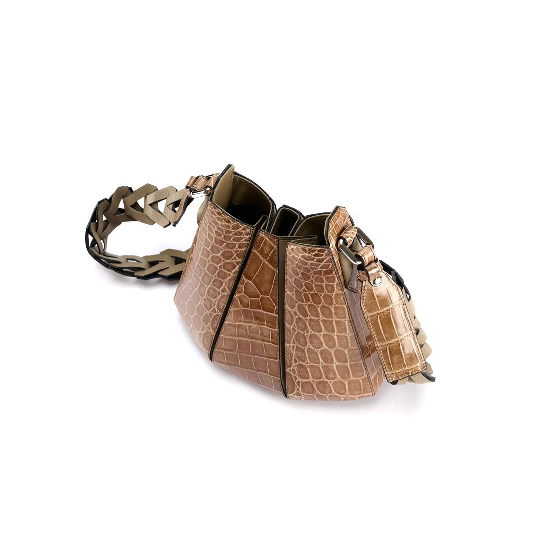 Nude Luna Crocodile Leather Shoulder Bag Bellabags Bellabags