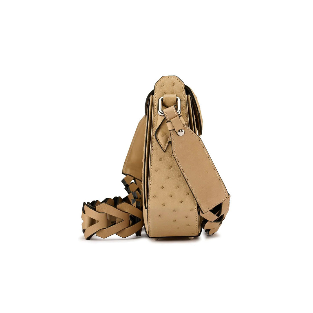 Beige Lia Ostrich Leather Shoulder Bag Bellabags Bellabags