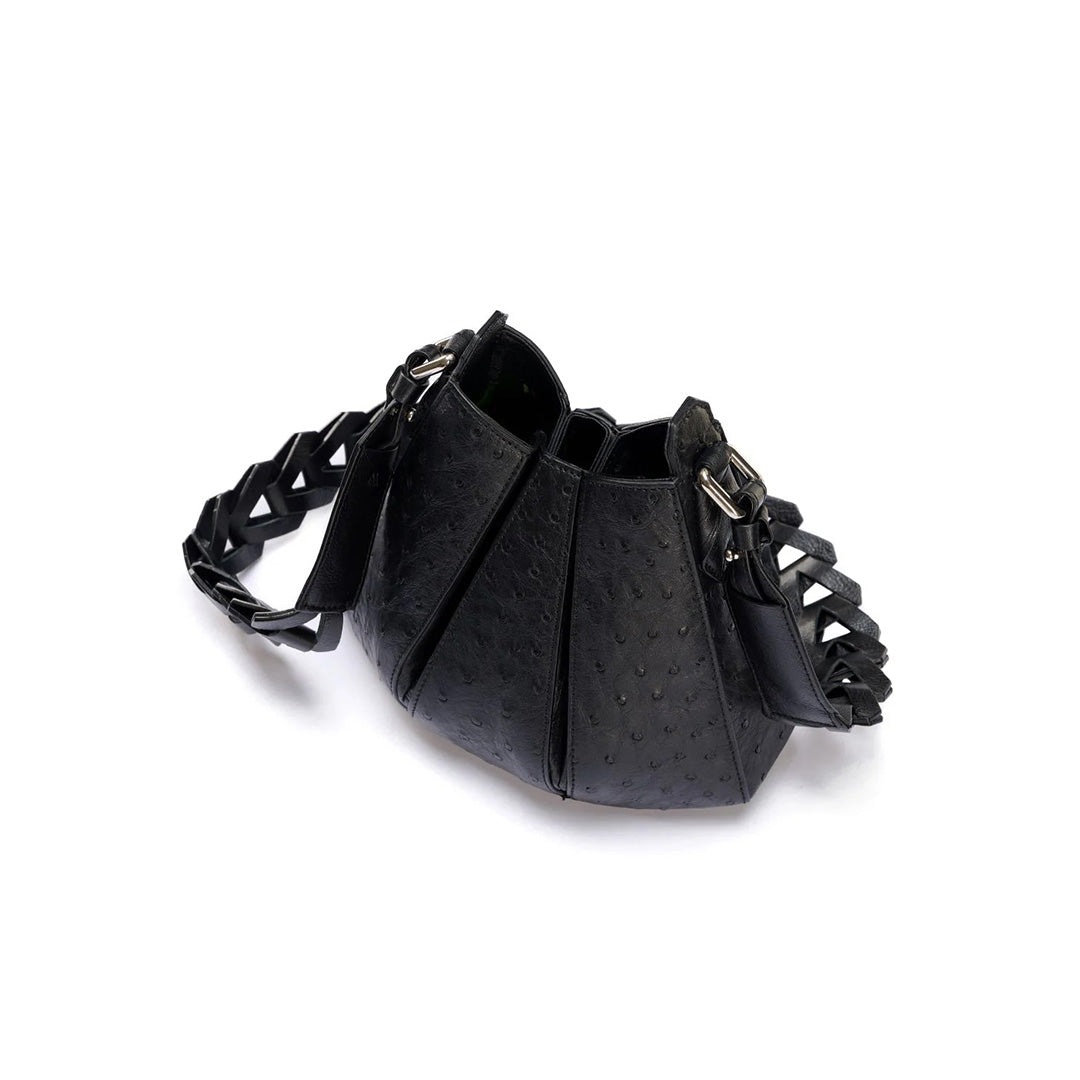 Black Luna Ostrich Quill Leather Shoulder Bag Bellabags Bellabags