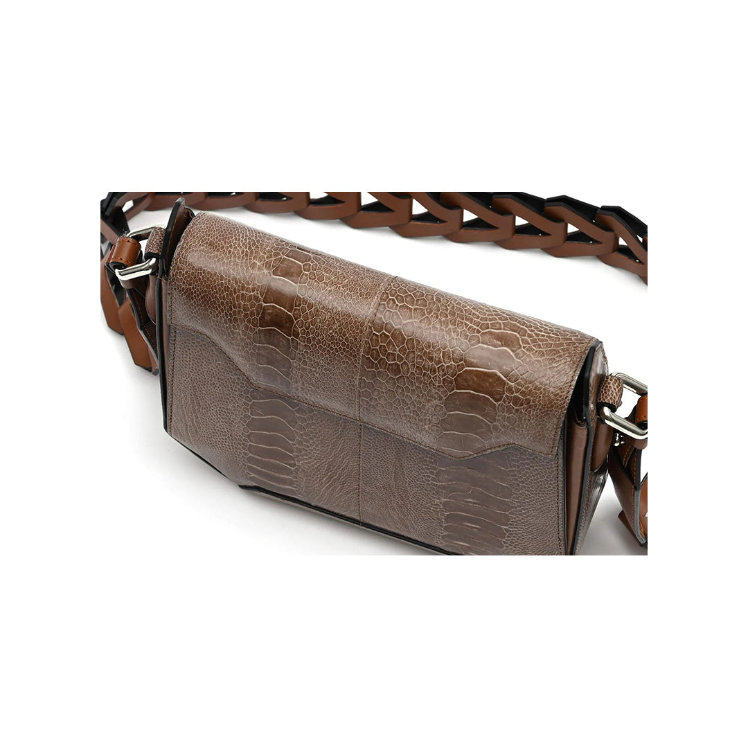 Brown Lia Ostrich Leather Shoulder Bag Bellabags Bellabags