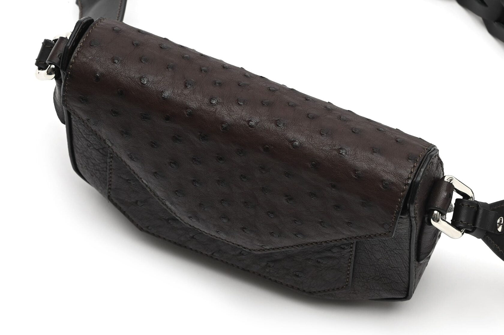 Dark Brown Lee Ostrich Leather Shoulder Bag Bellabags Bellabags