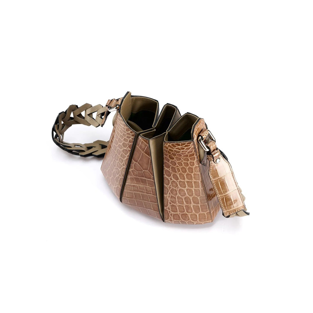 Nude Luna Crocodile Leather Shoulder Bag Bellabags Bellabags
