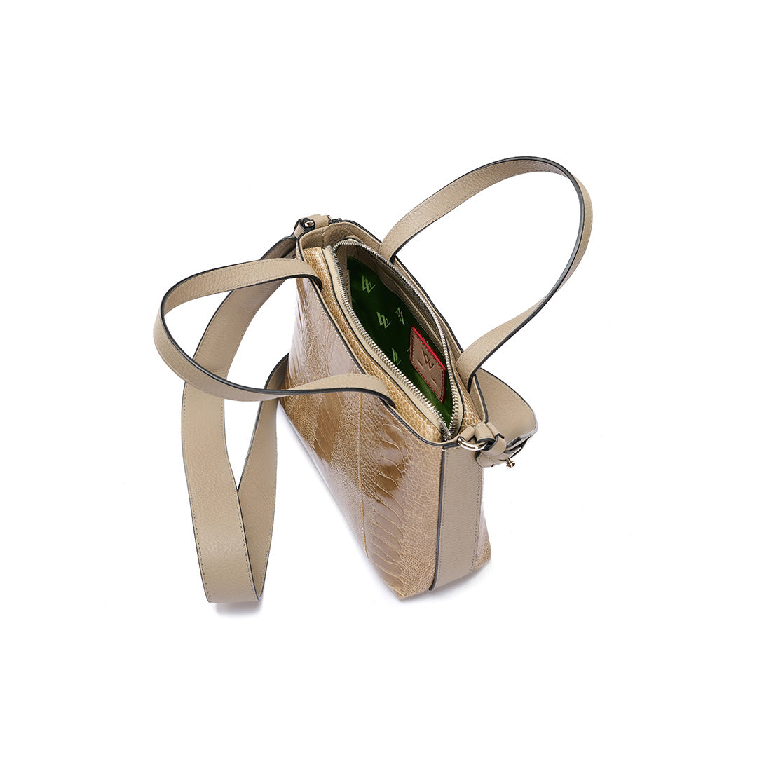 Nude Lily Ostrich Leather Shoulder Bag Bellabags Bellabags