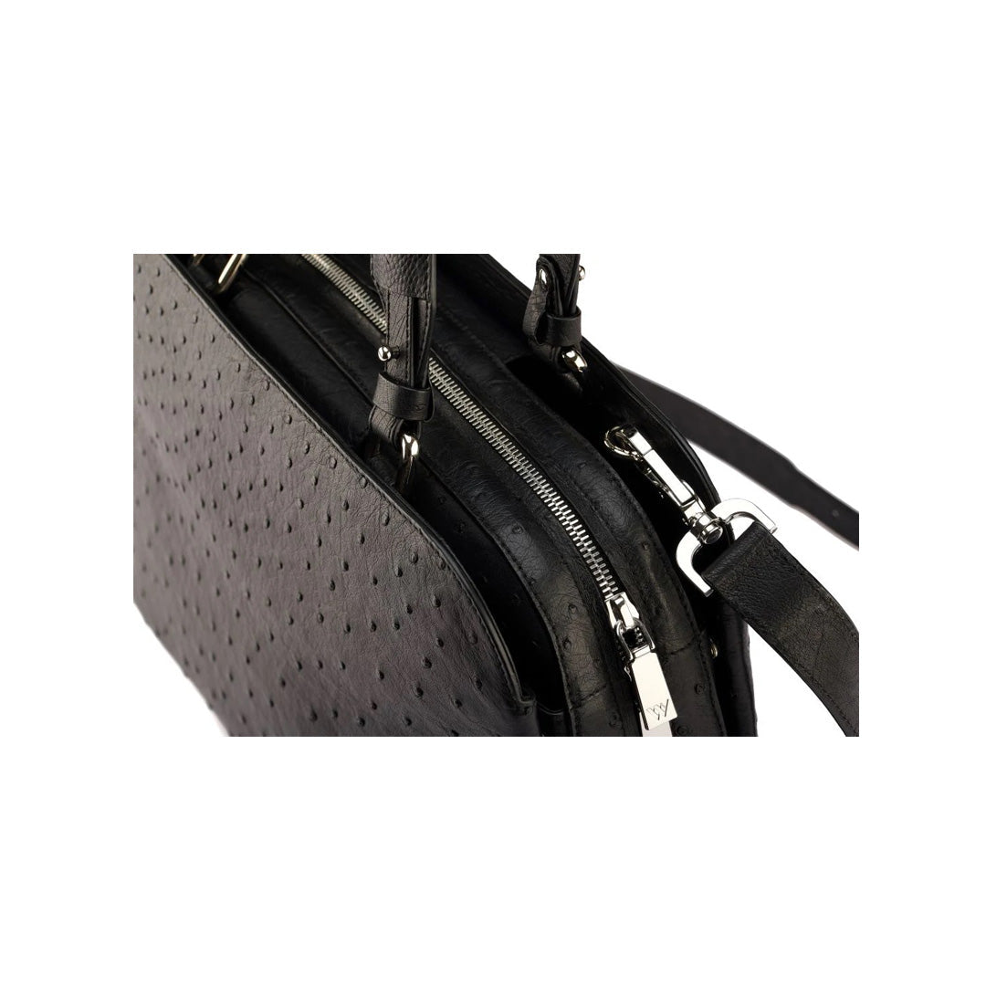 Black Lexington Ostrich Quill Leather Business Bag Bellabags Bellabags