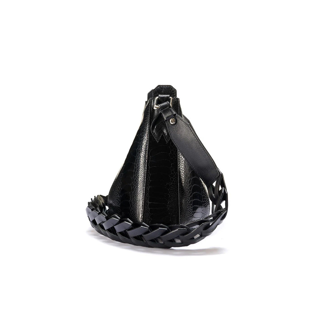 Black Luna Ostrich Leg Leather Shoulder Bag Bellabags Bellabags