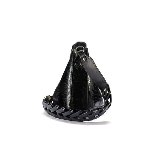 Black Luna Ostrich Leg Leather Shoulder Bag Bellabags Bellabags