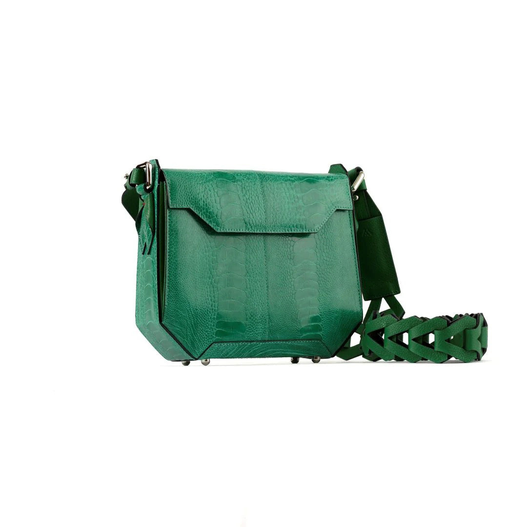 Green Lia Ostrich Leather Shoulder Bag Bellabags Bellabags