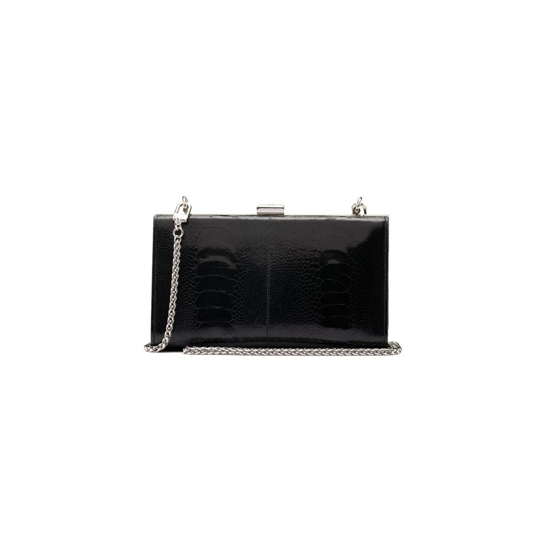 Black Libby Ostrich Leg Leather Evening Bag Bellabags Bellabags