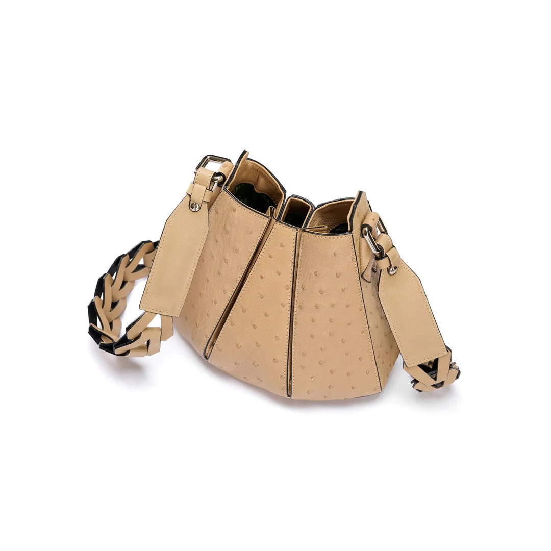 Beige Luna Ostrich Leather Shoulder Bag Bellabags Bellabags