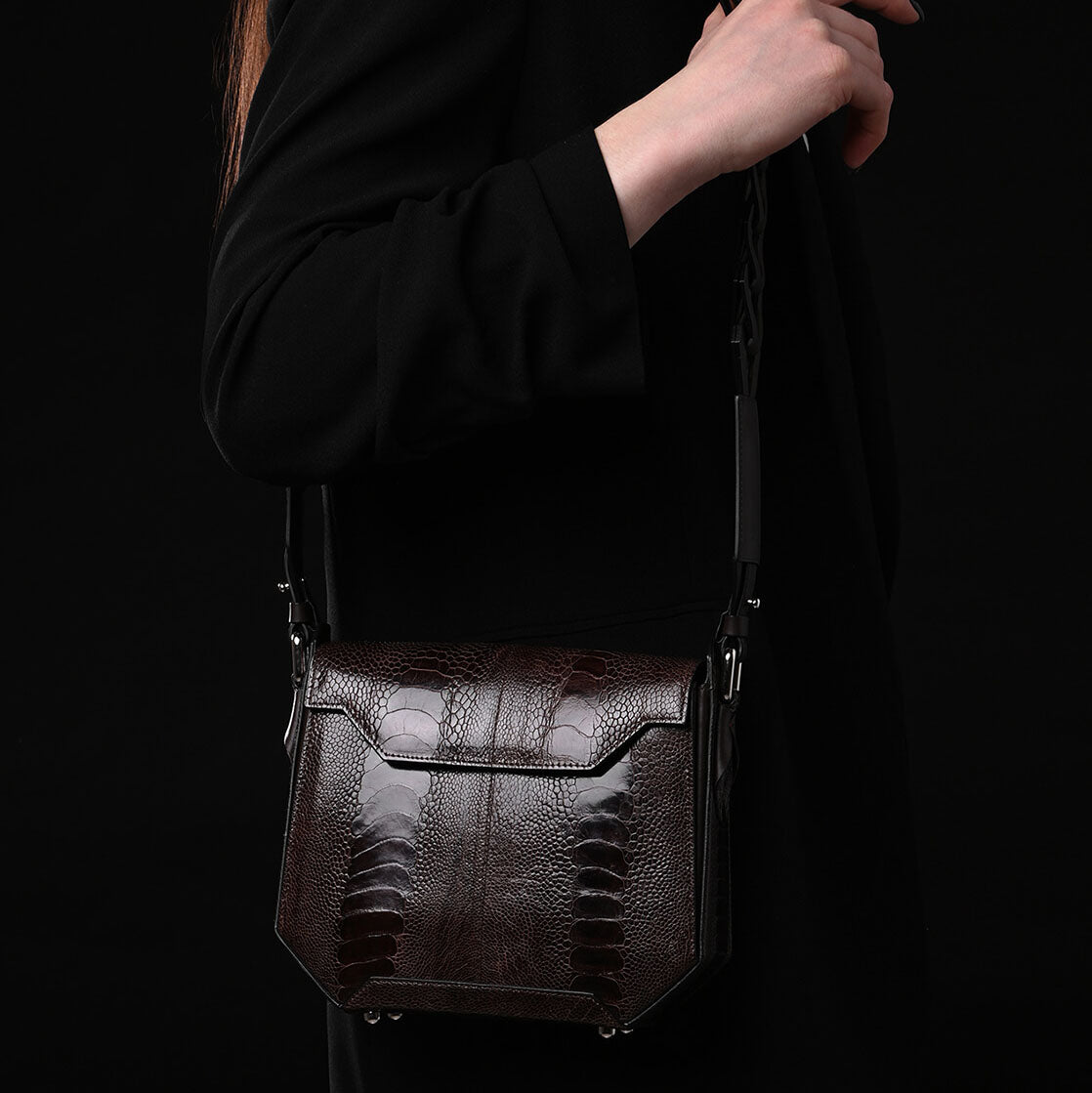 Dark Brown Lia Ostrich Leather Shoulder Bag Bellabags Bellabags