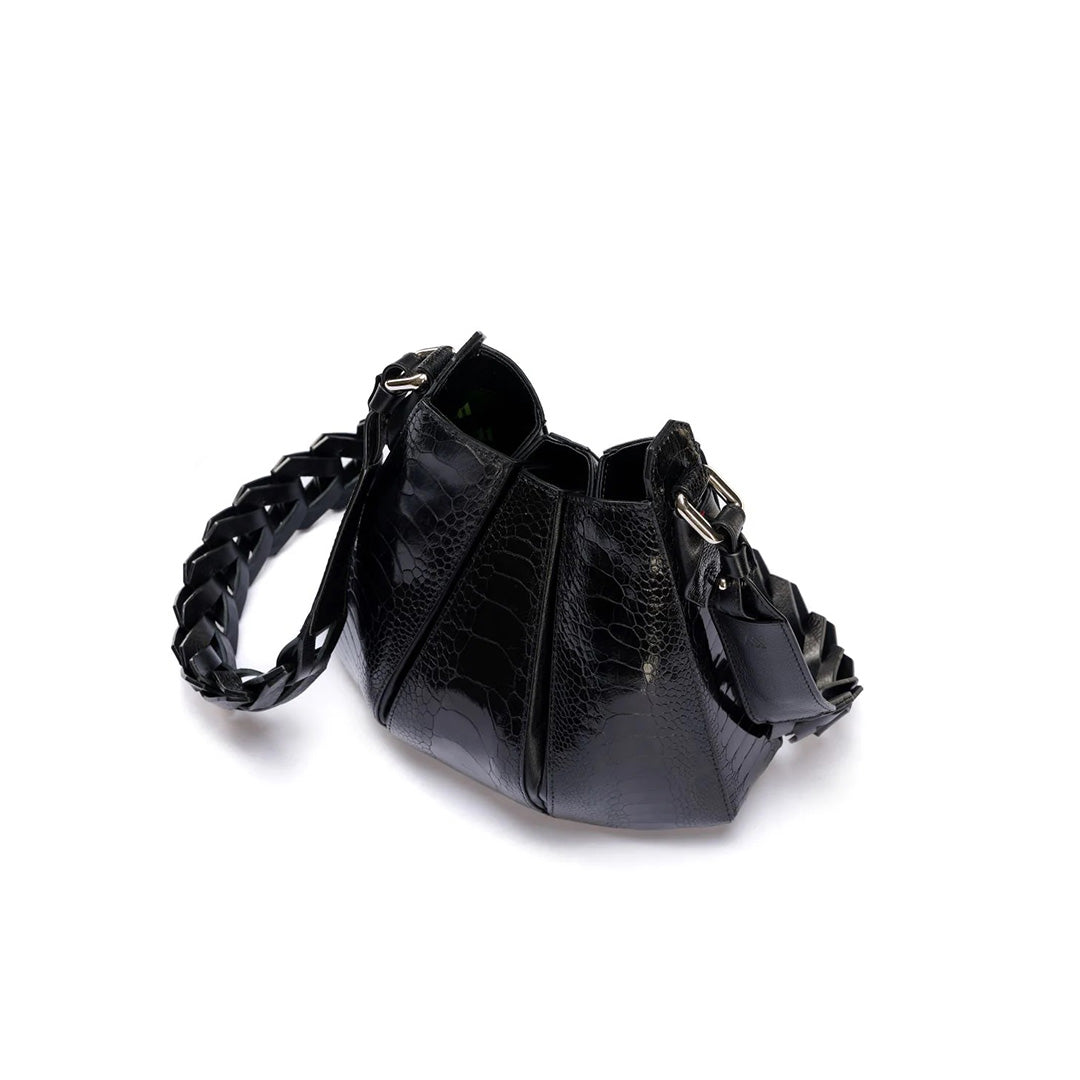 Black Luna Ostrich Leg Leather Shoulder Bag Bellabags Bellabags