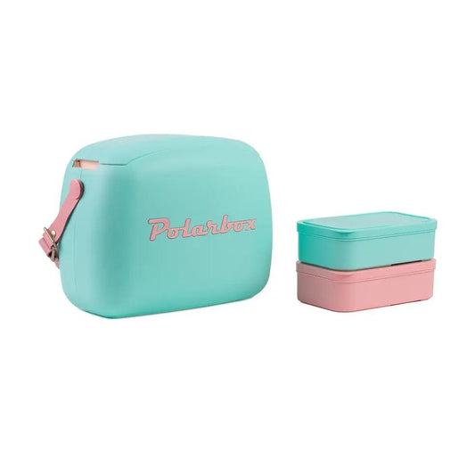Polarbox Retro Cooler Box 6L Cyan Rosa | Includes 2 Lunch Boxes - By Polarbox - Invoque