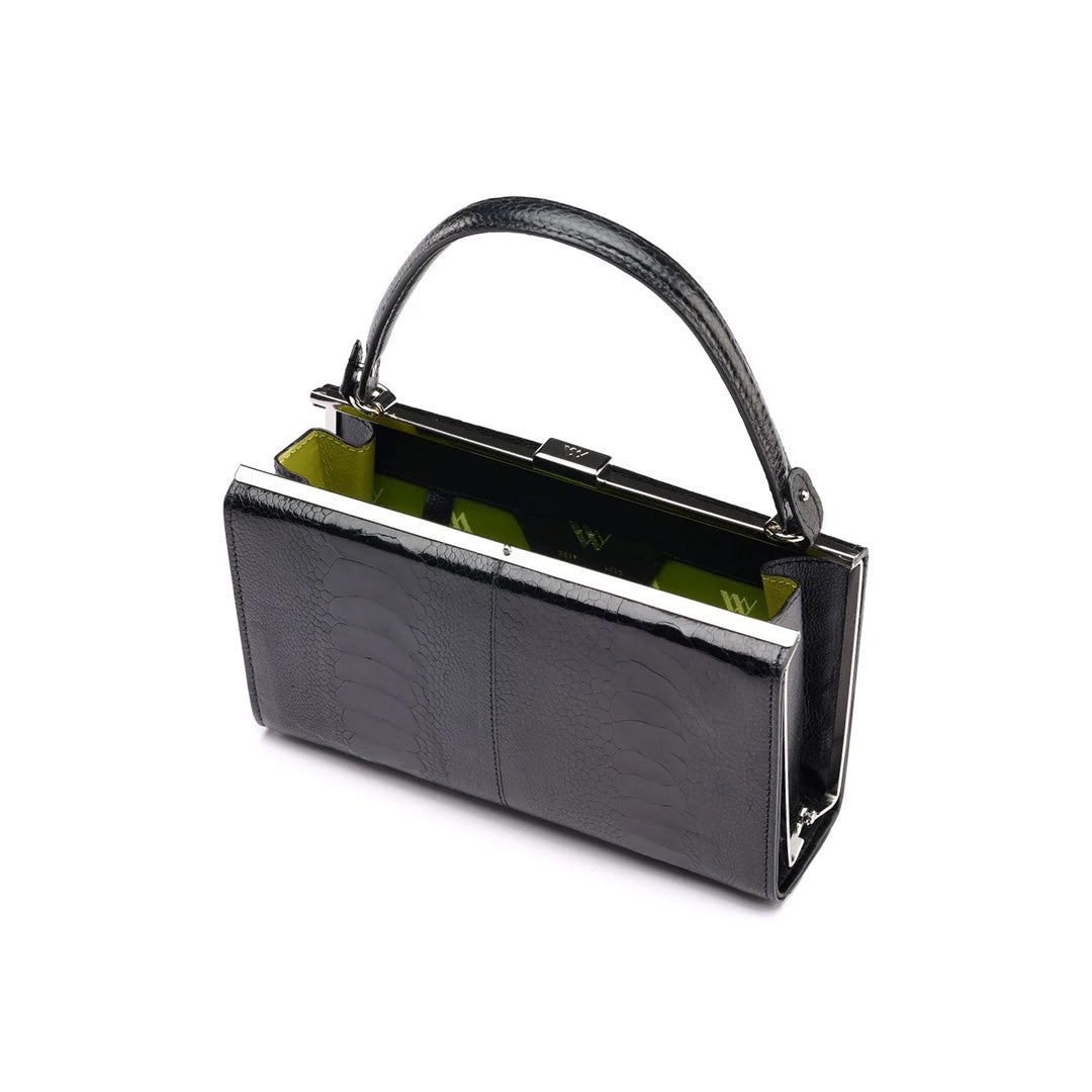 Black Libby Ostrich Leg Leather Evening Bag Bellabags Bellabags