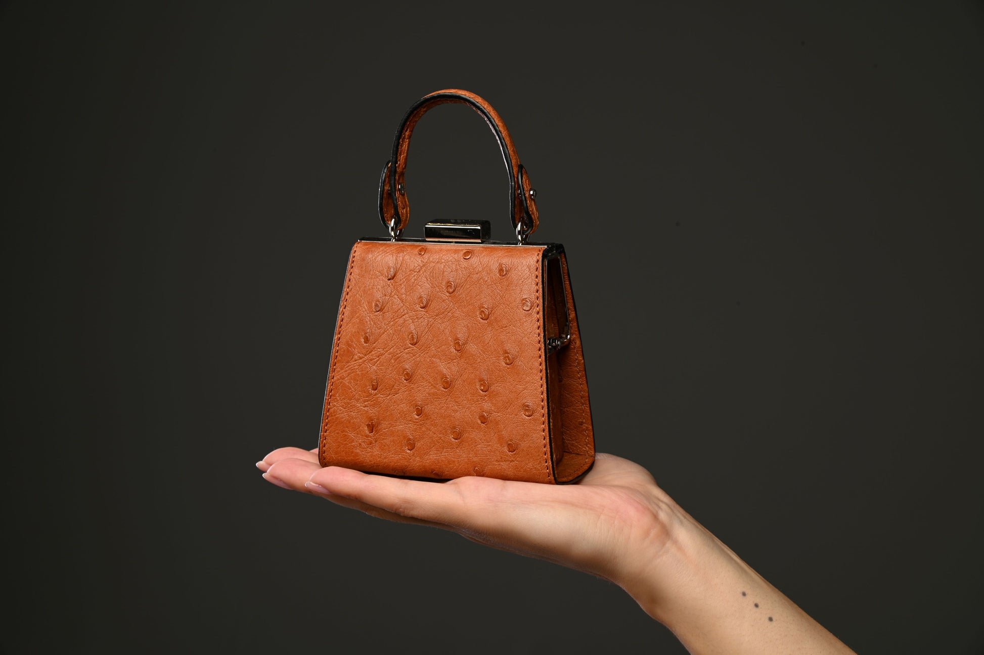 Light Brown Vegas Ostrich Leather Micro Bag Bellabags Bellabags