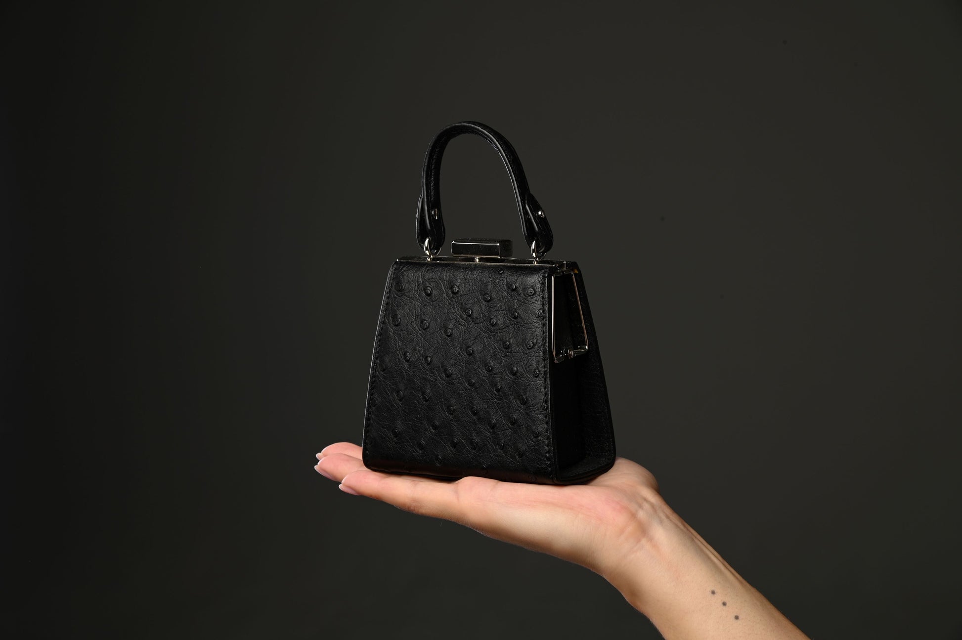 Black Vegas Ostrich Quill Leather Micro Bag Bellabags Bellabags