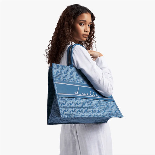 Large Denim Monogram Tote Bag - Bellabags Luella
