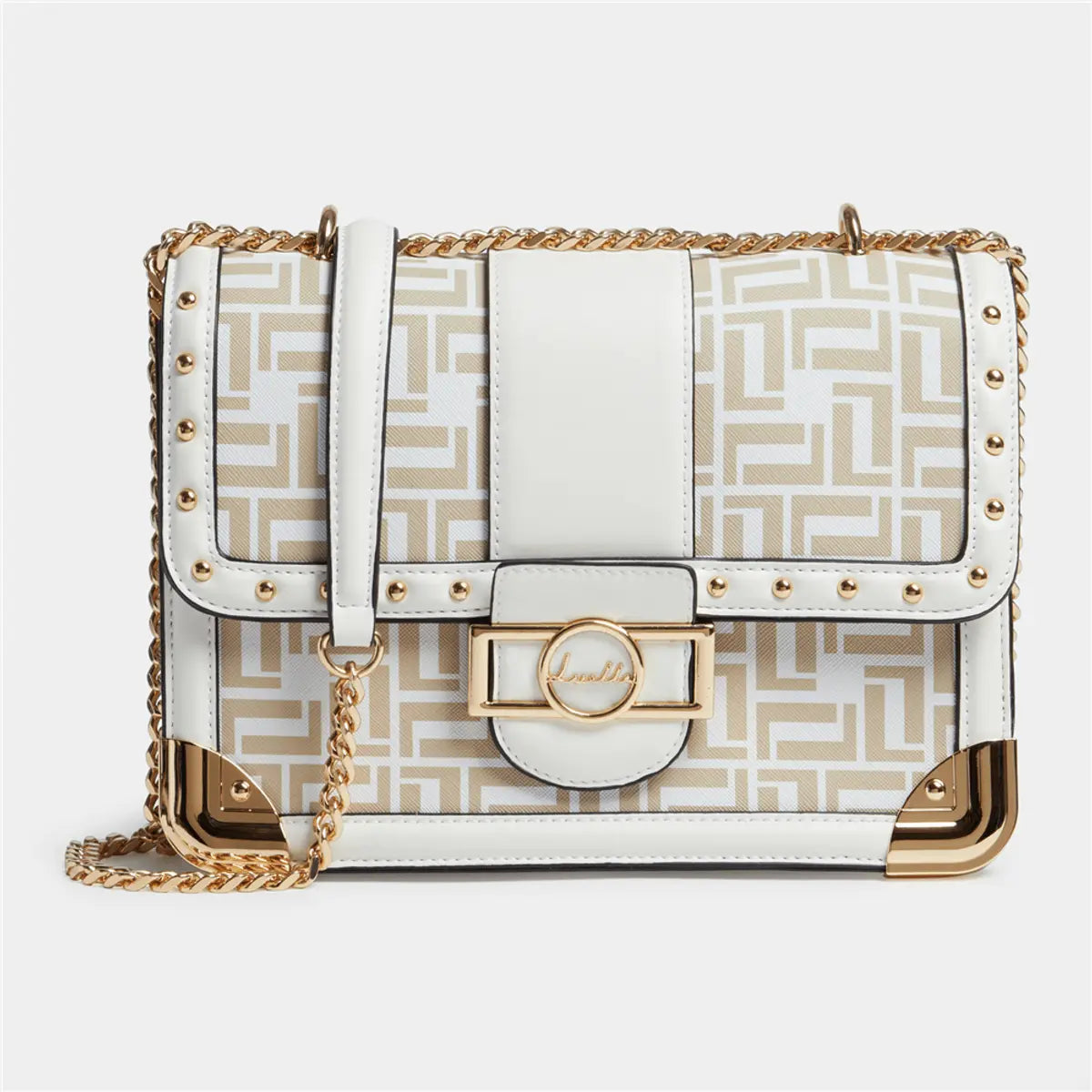 Monogram Studded Satchel Bag - Bellabags Luella