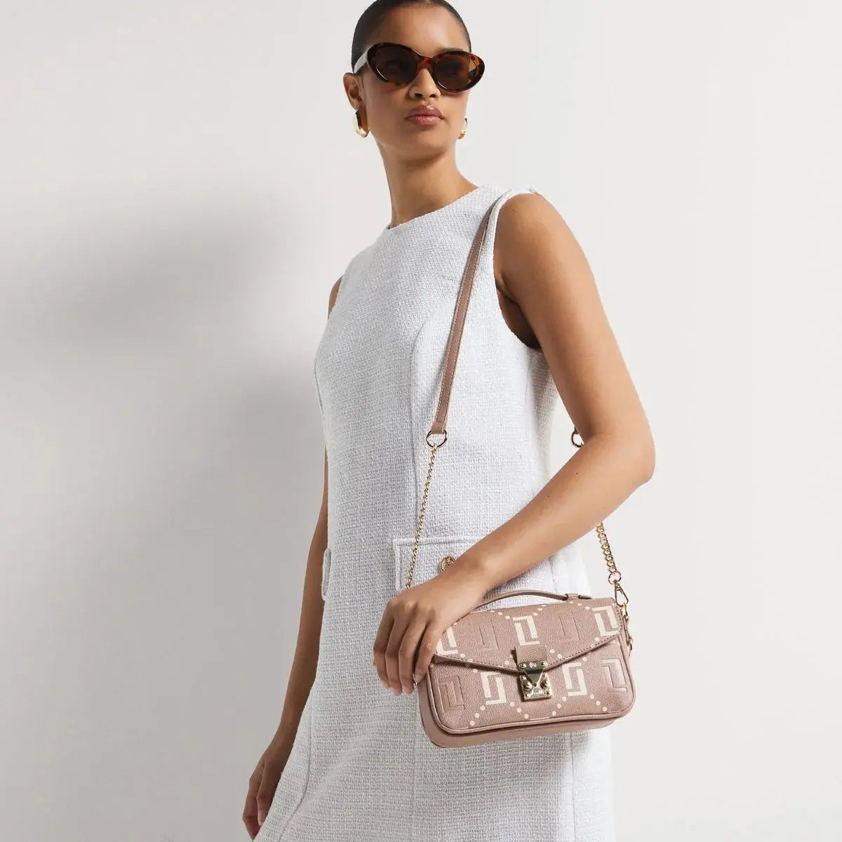 Monogram Print Lock Crossbody Bag - Bellabags Luella