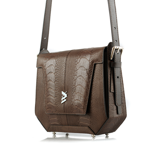 Dark Brown Afra Ostrich Leather Shoulder Bag Bellabags Bellabags
