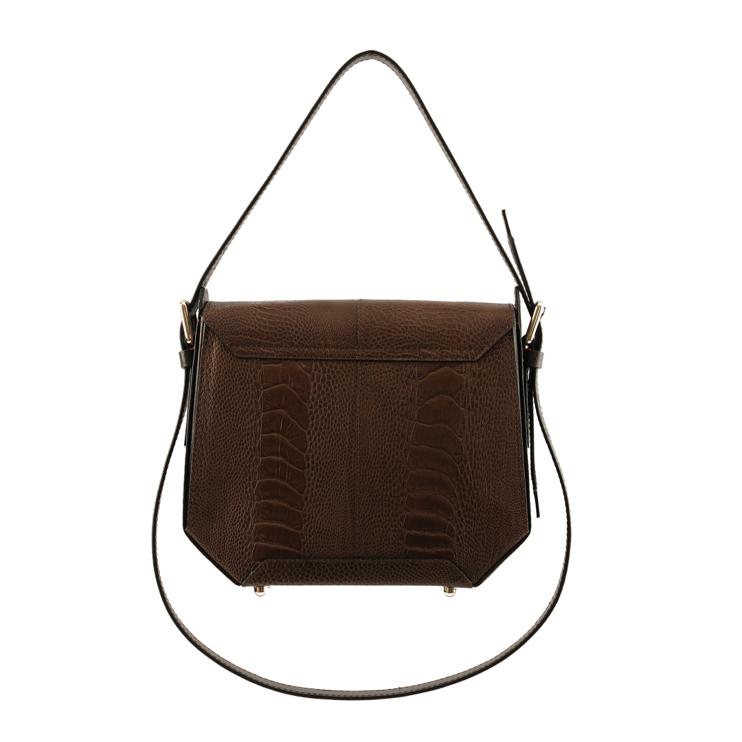 Dark Brown Afra Ostrich Leather Shoulder Bag Bellabags Bellabags