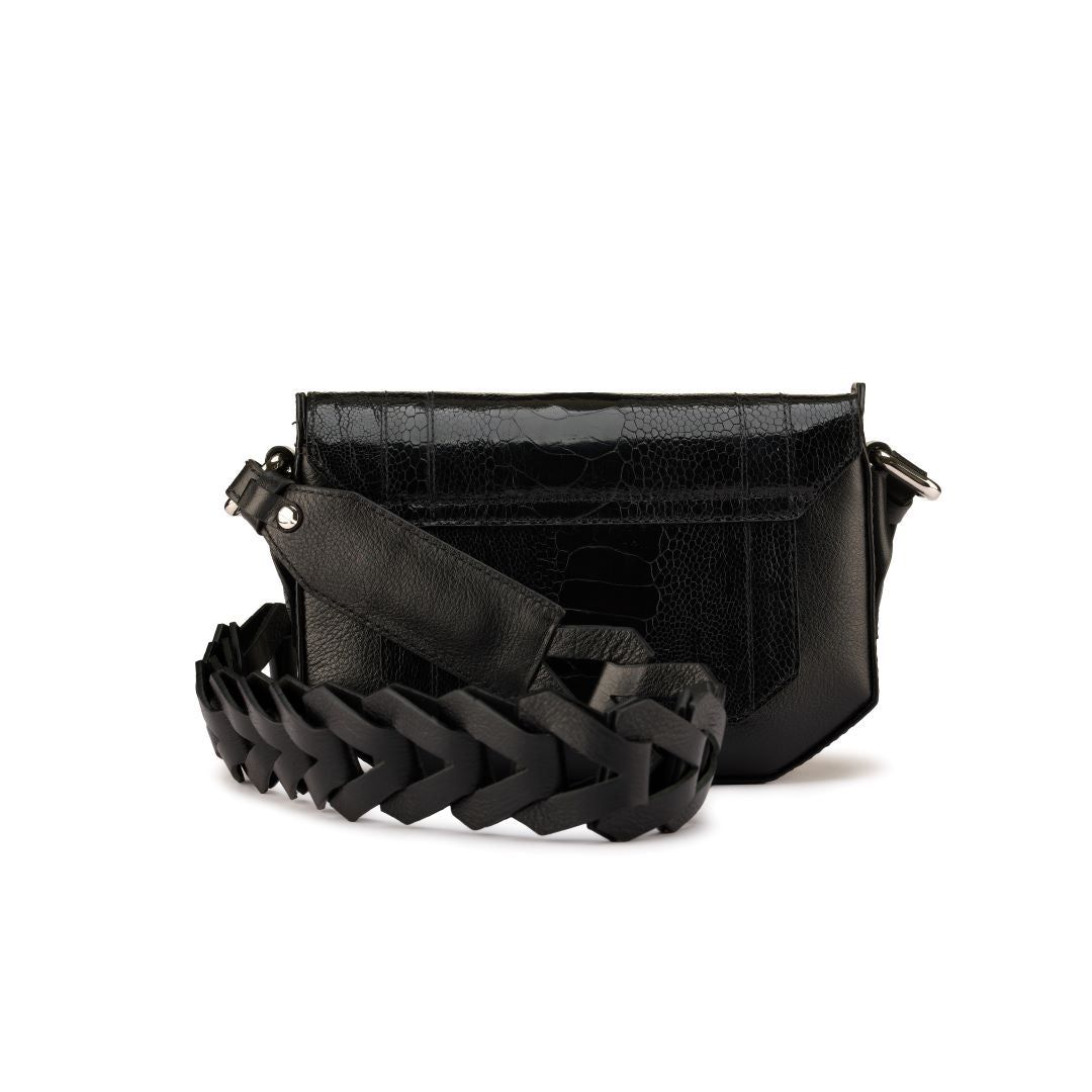 Black Lee Ostrich Leather Shoulder Bag Bellabags Bellabags