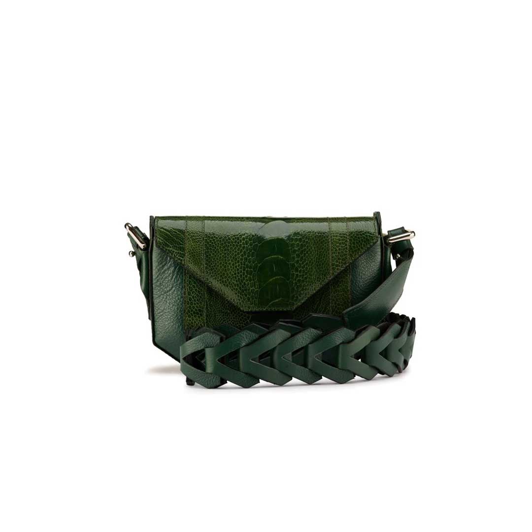 Green Lee Ostrich Leg Leather Shoulder Bag Bellabags Bellabags