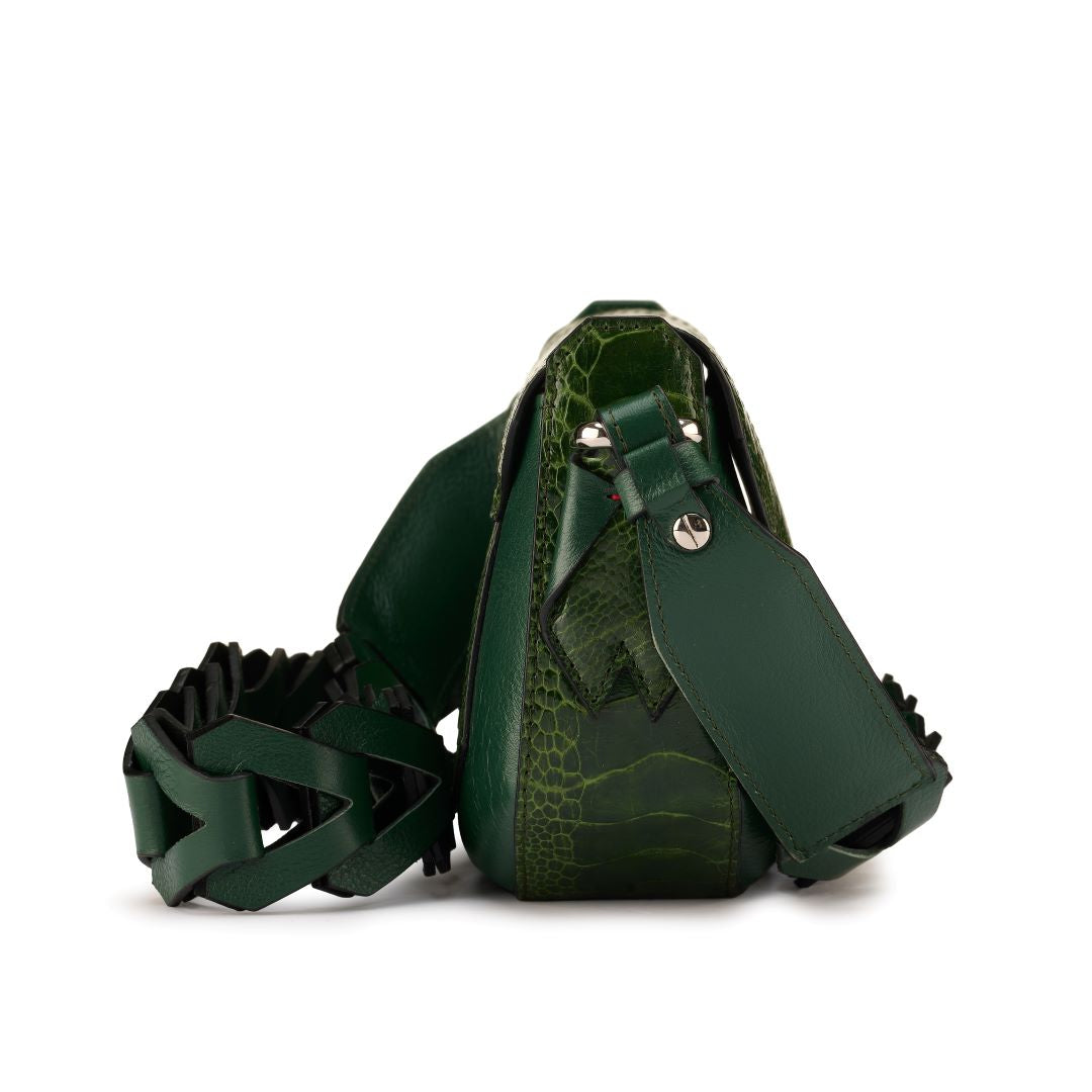 Green Lee Ostrich Leg Leather Shoulder Bag Bellabags Bellabags