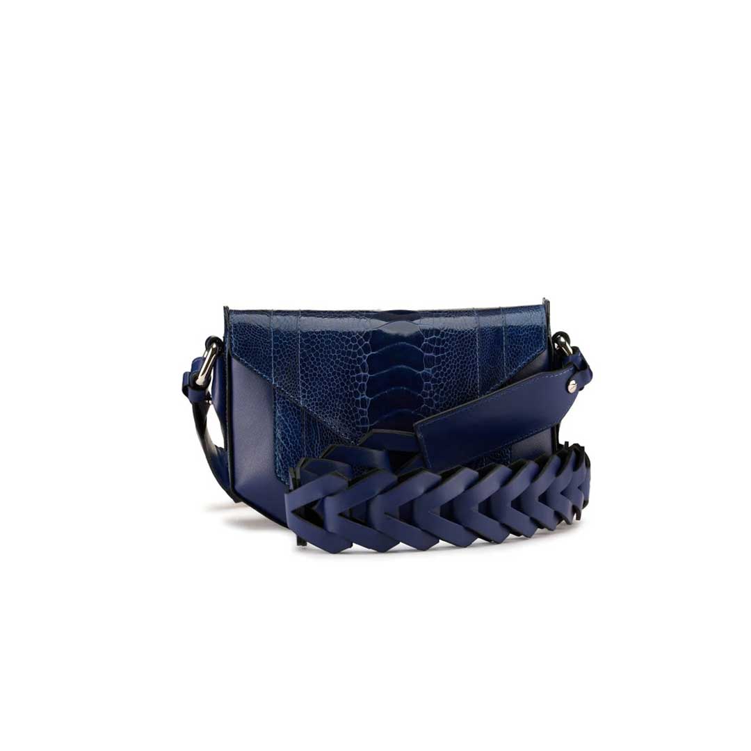 Blue Lee Ostrich Leather Shoulder Bag Bellabags Bellabags