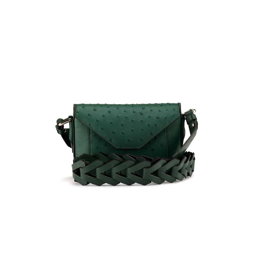Green Lee Ostrich Quill Leather Shoulder Bag Bellabags Bellabags