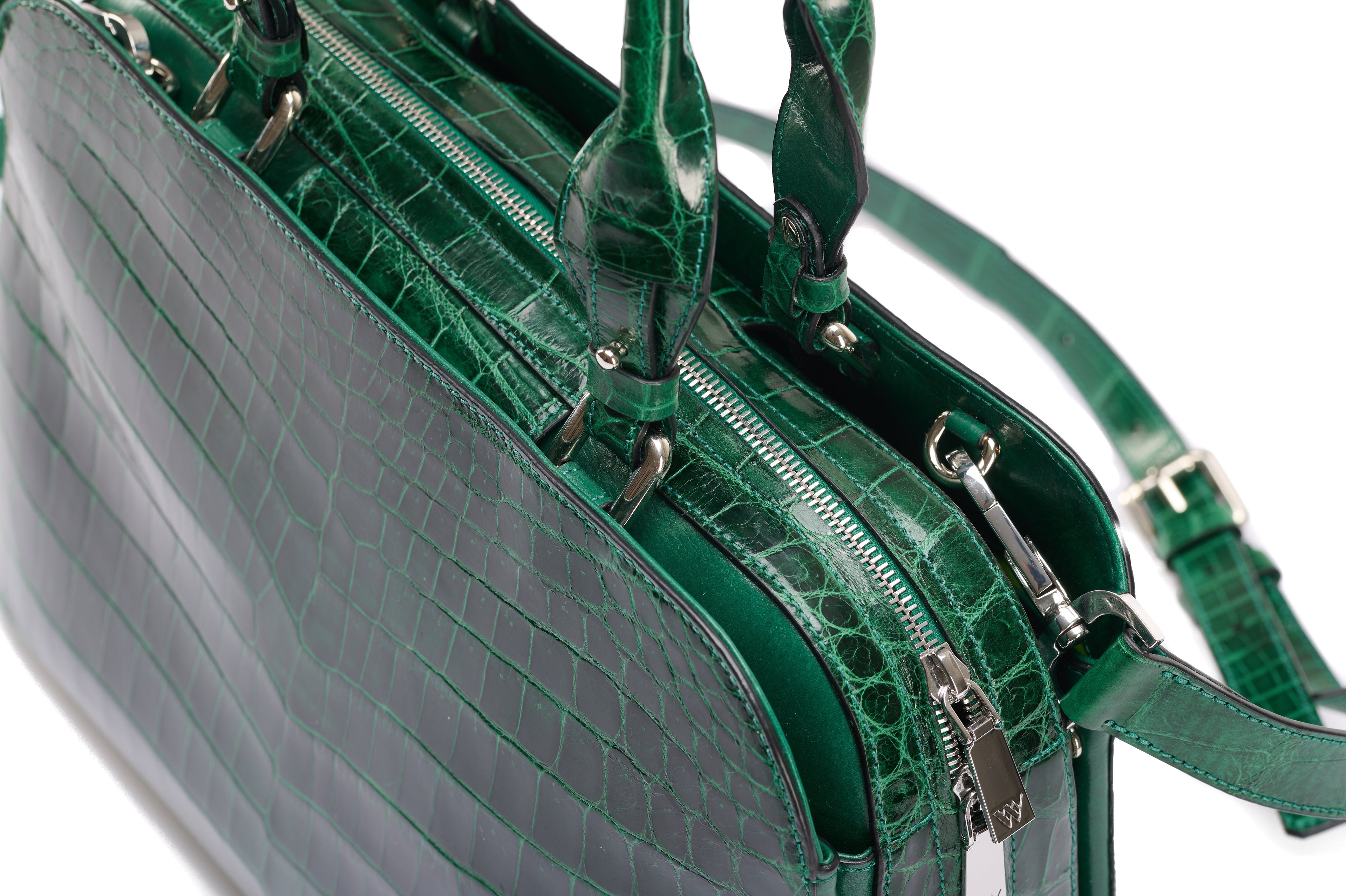 Green Lexington Crocodile Leather Business Bag Bellabags Bellabags