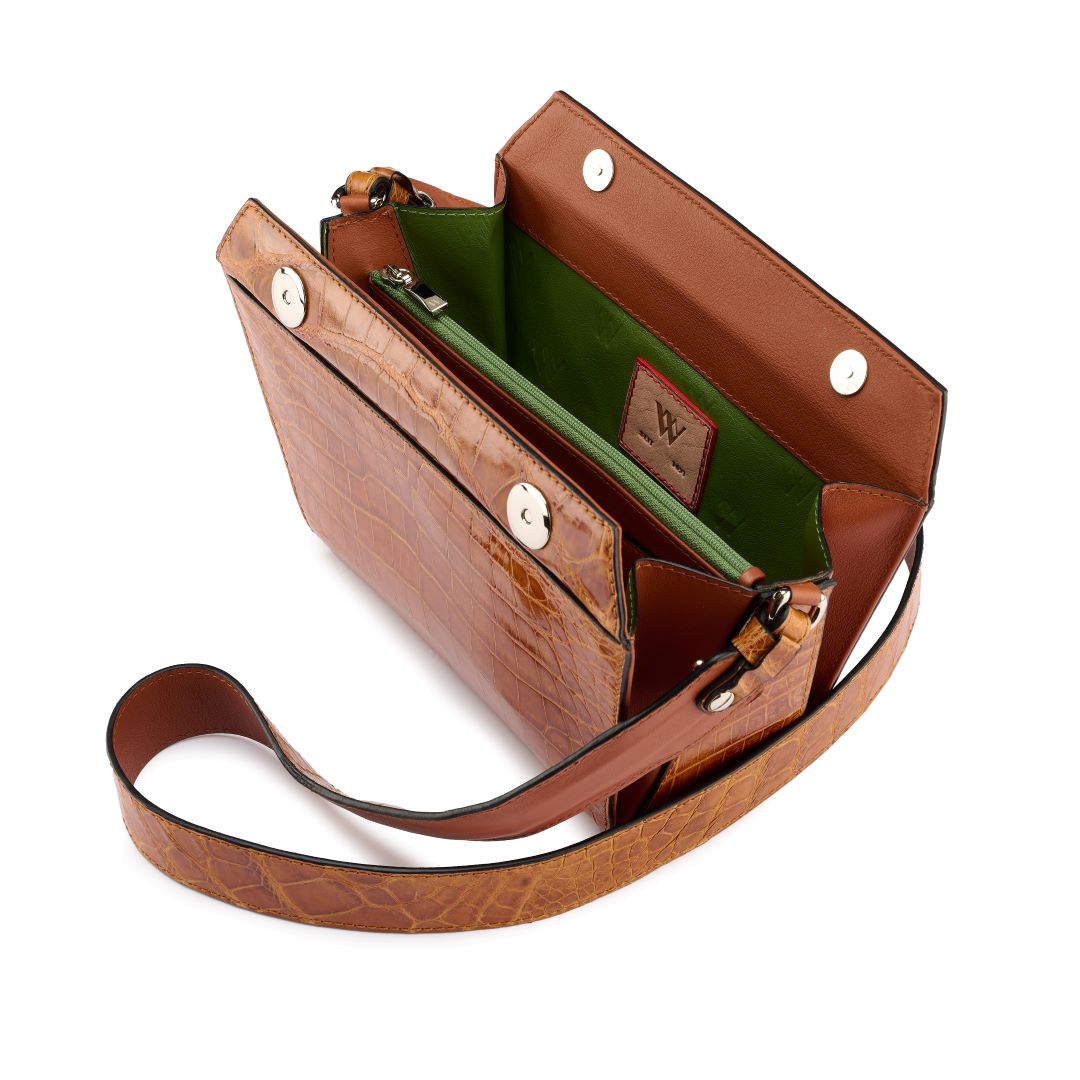 Light Brown Lottie Crocodile Leather Crossbody Bag Bellabags Bellabags