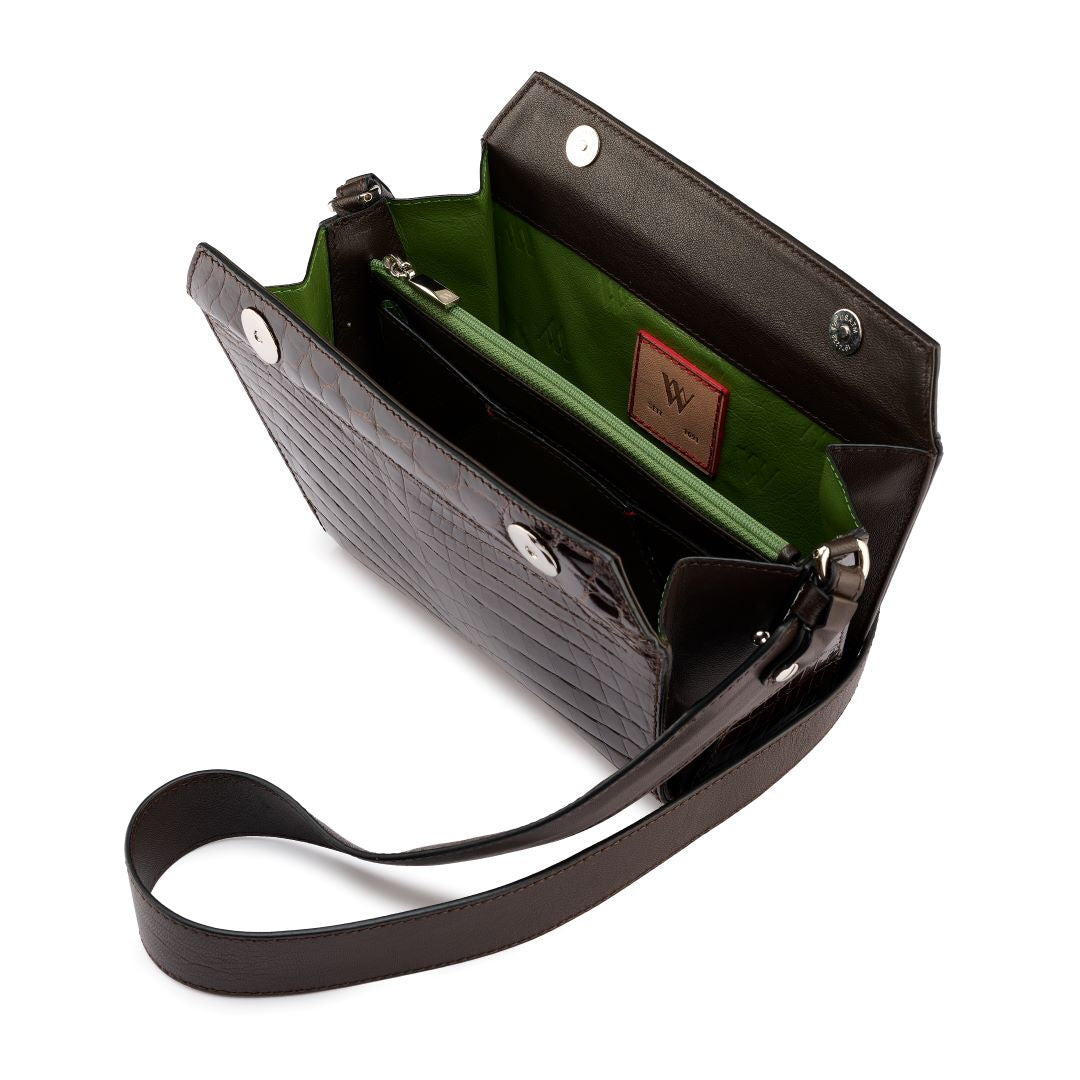 Dark Brown Lottie Crocodile Leather Crossbody Bag Bellabags Bellabags