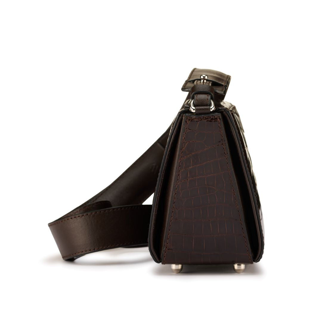 Dark Brown Lottie Crocodile Leather Crossbody Bag Bellabags Bellabags