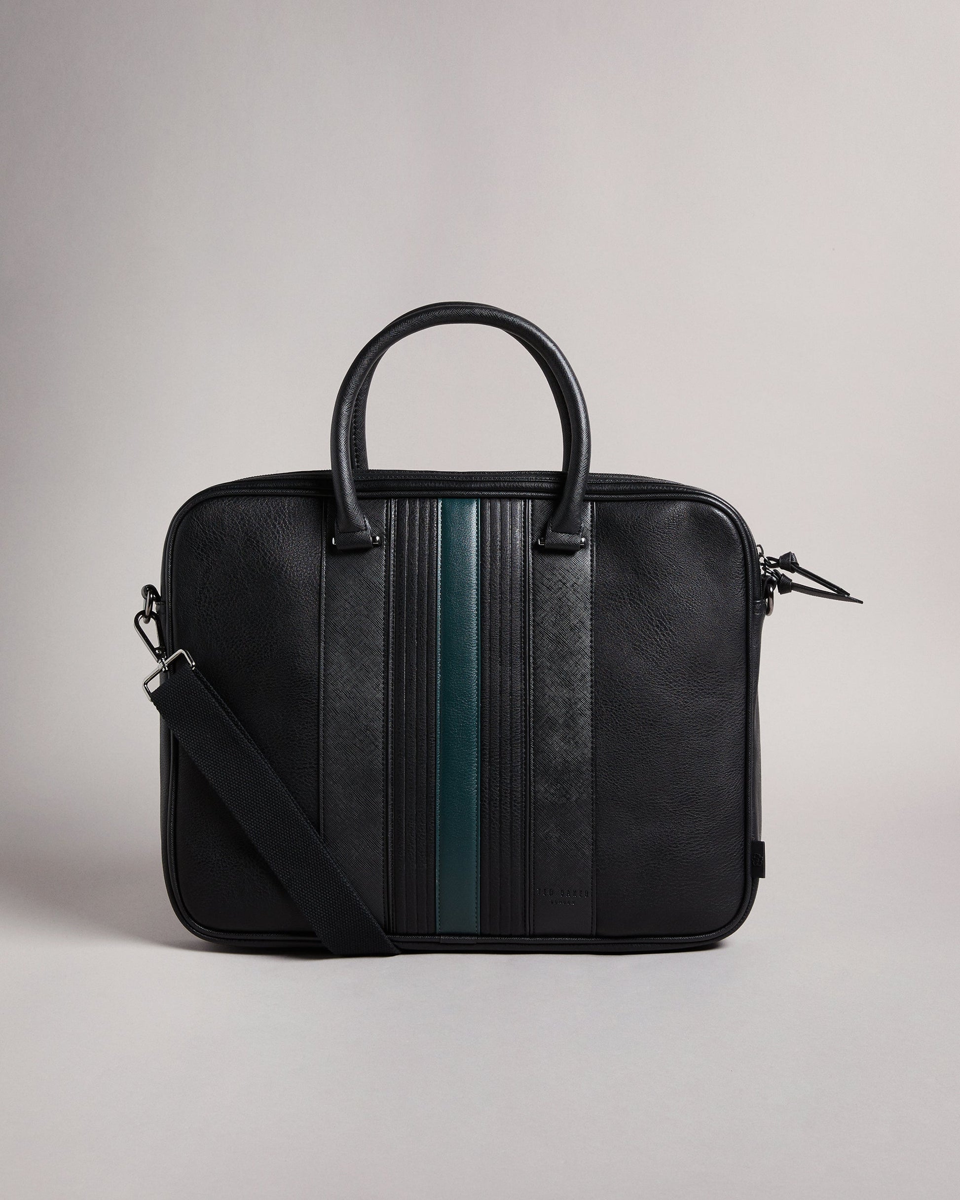 Men's Nevver-Striped Pu Document Bag Black Ted Baker South Africa