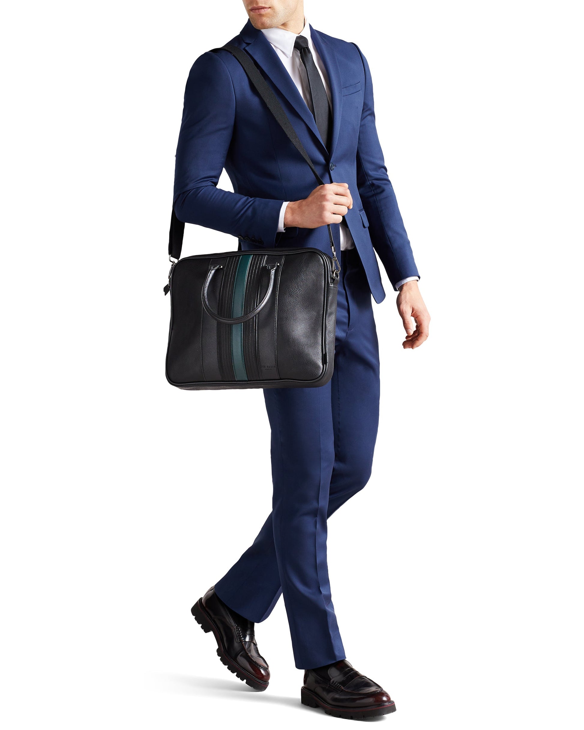 Men's Nevver-Striped Pu Document Bag Black Ted Baker South Africa