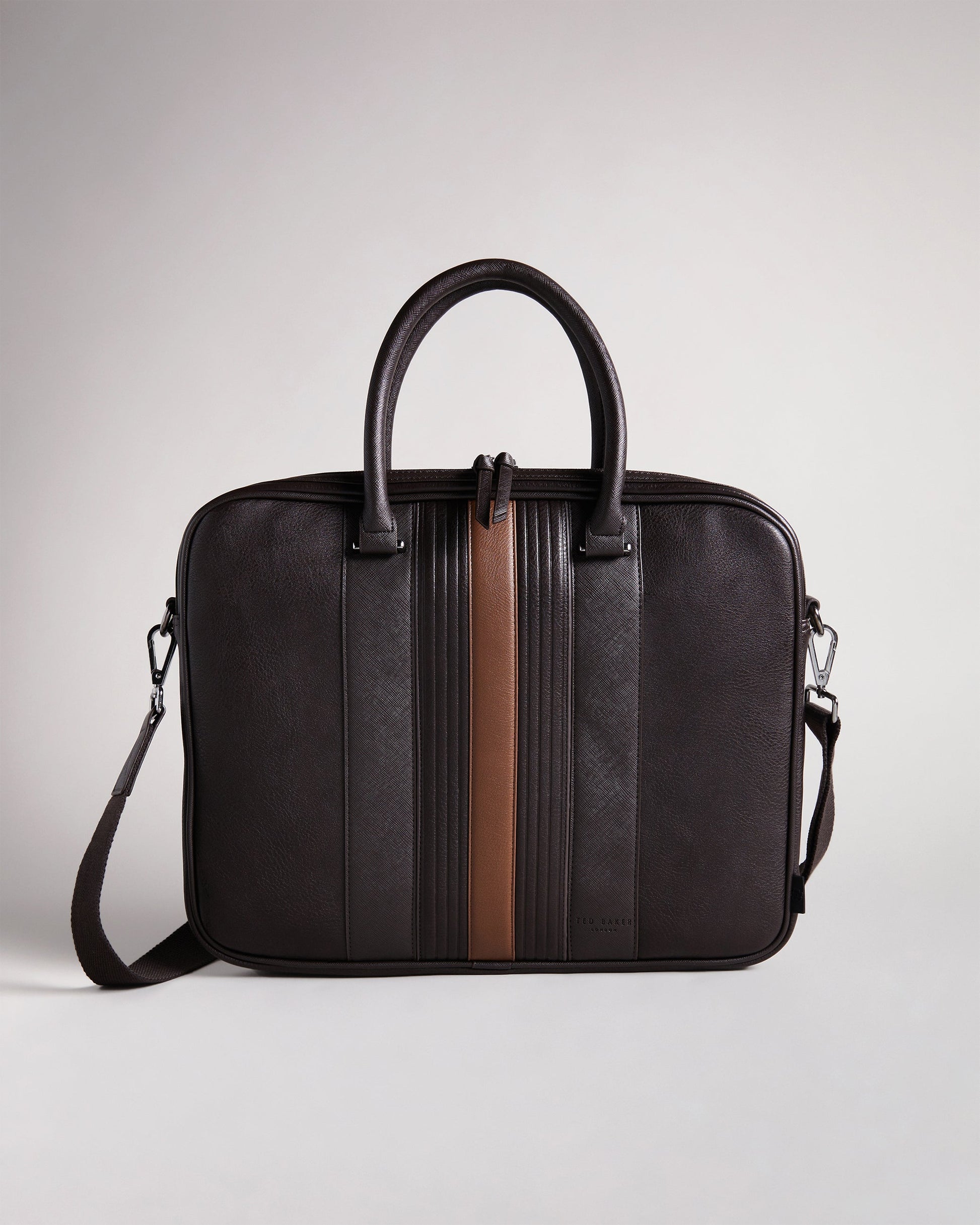 Men's Nevver-Striped Pu Document Bag Brn-Choc Ted Baker South Africa