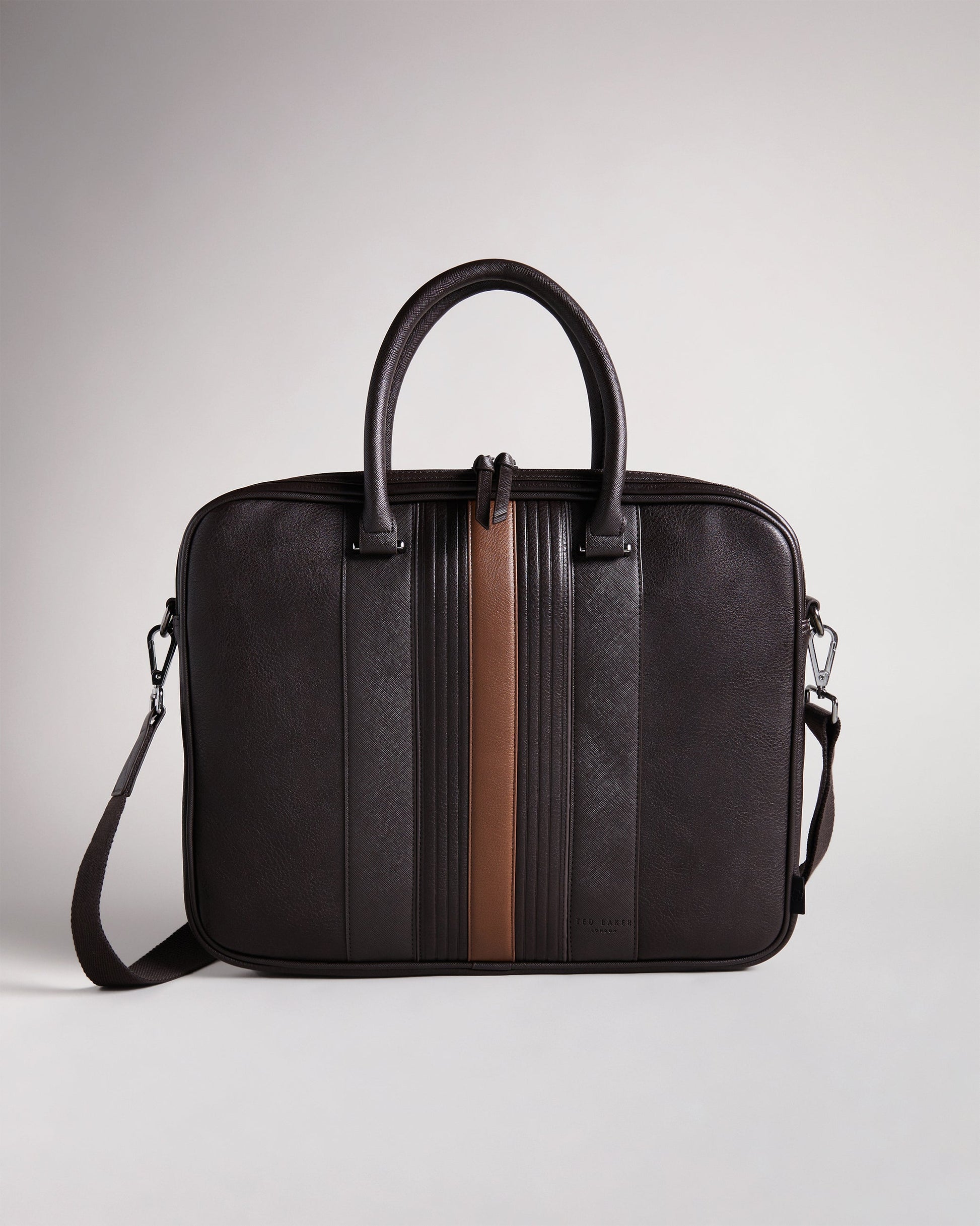 Men's Nevver-Striped Pu Document Bag Brn-Choc Ted Baker South Africa