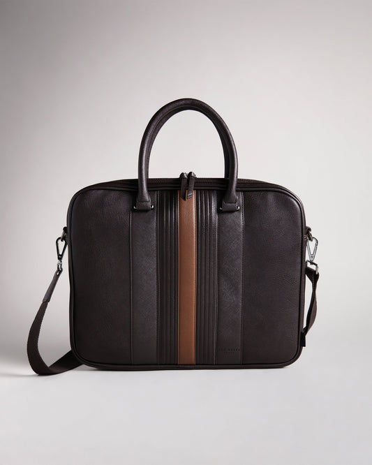 Men's Nevver-Striped Pu Document Bag Brn-Choc Ted Baker South Africa