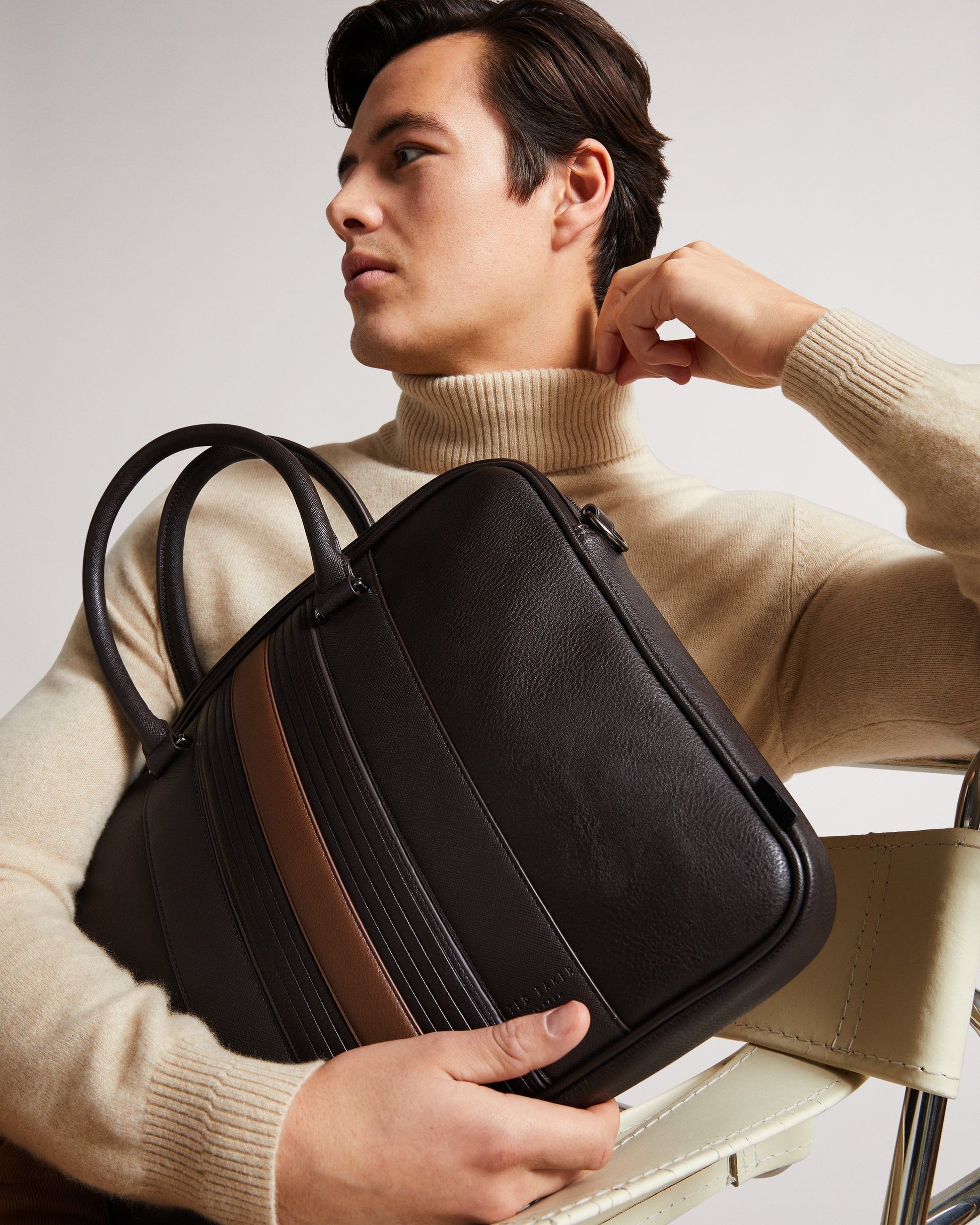 Men's Nevver-Striped Pu Document Bag Brn-Choc Ted Baker South Africa