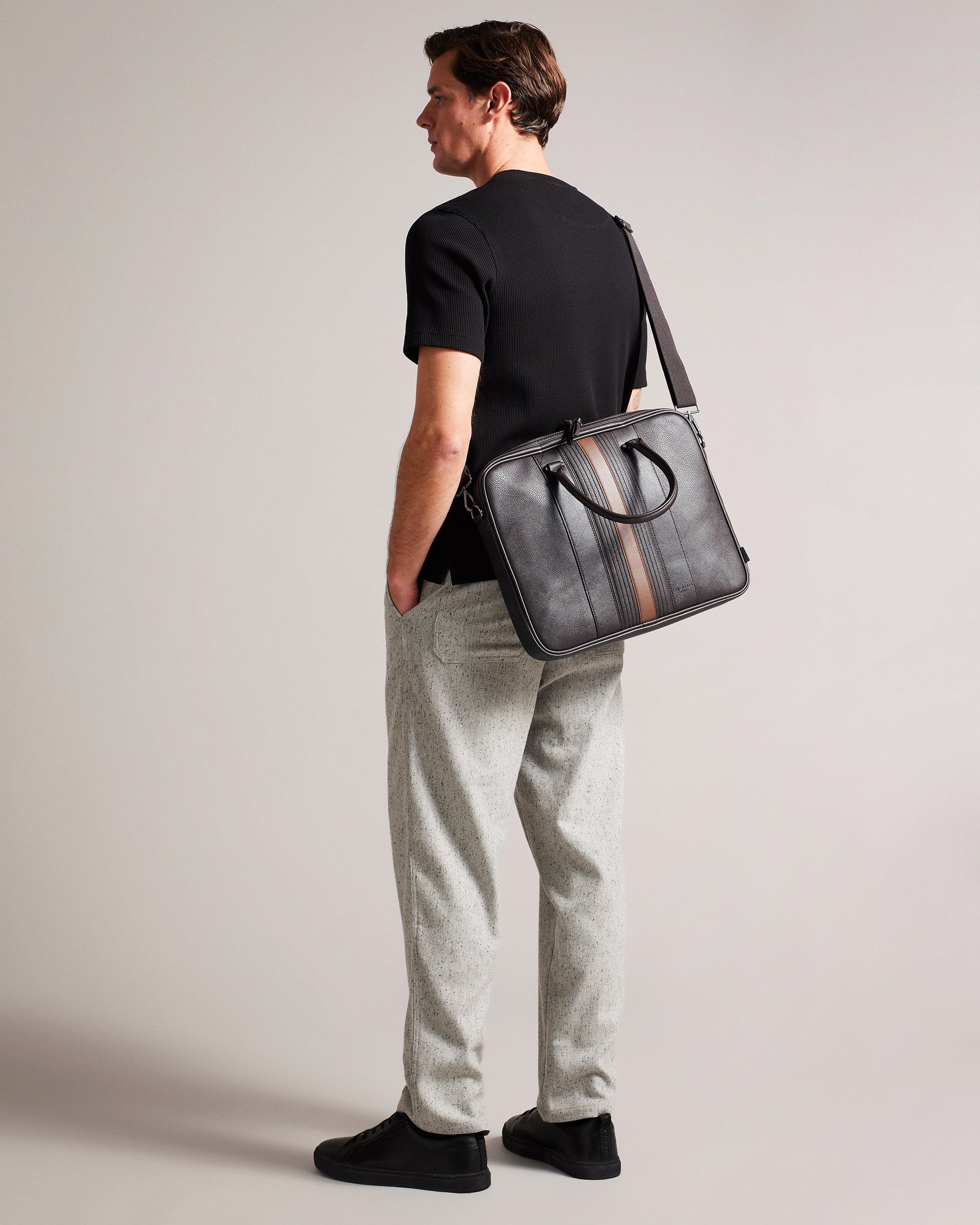 Men's Nevver-Striped Pu Document Bag Brn-Choc Ted Baker South Africa