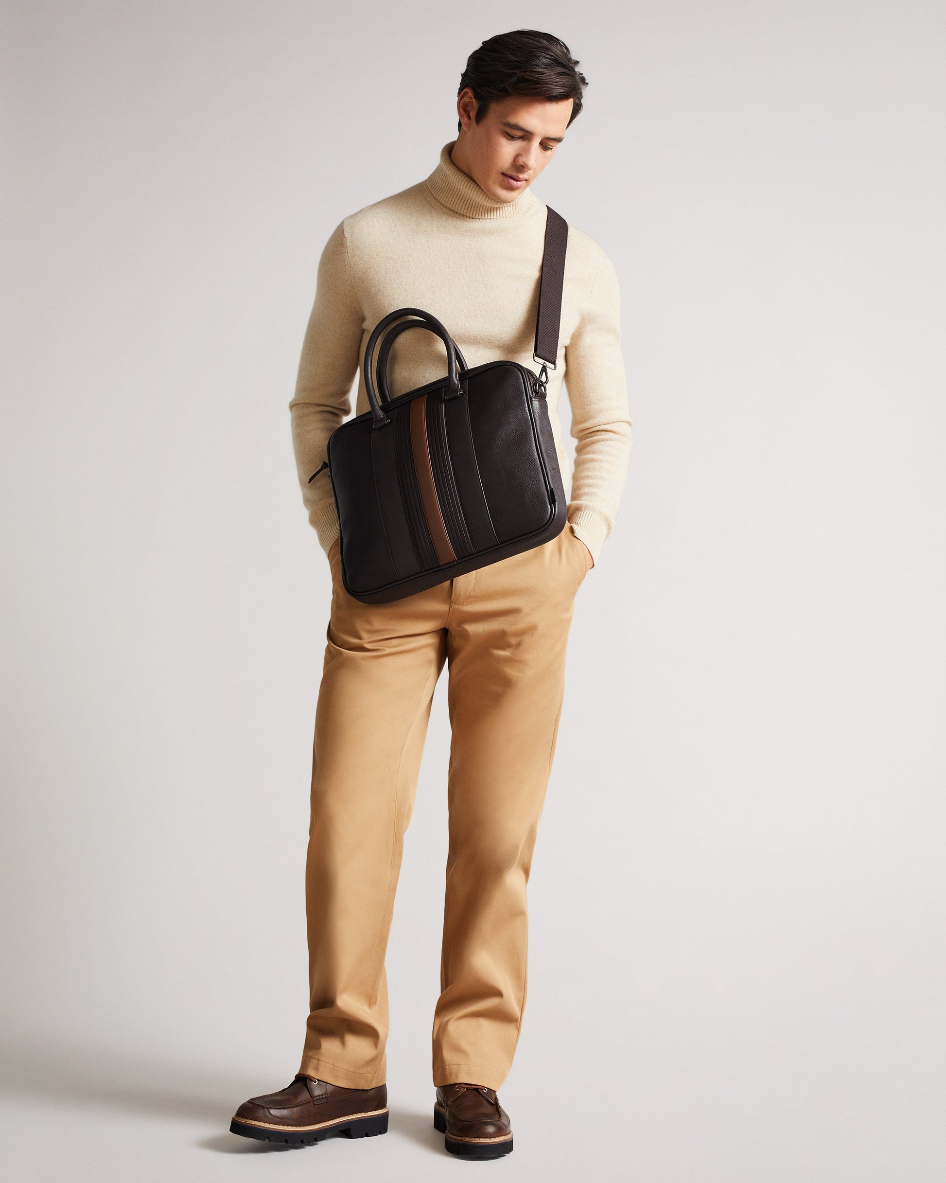 Men's Nevver-Striped Pu Document Bag Brn-Choc Ted Baker South Africa