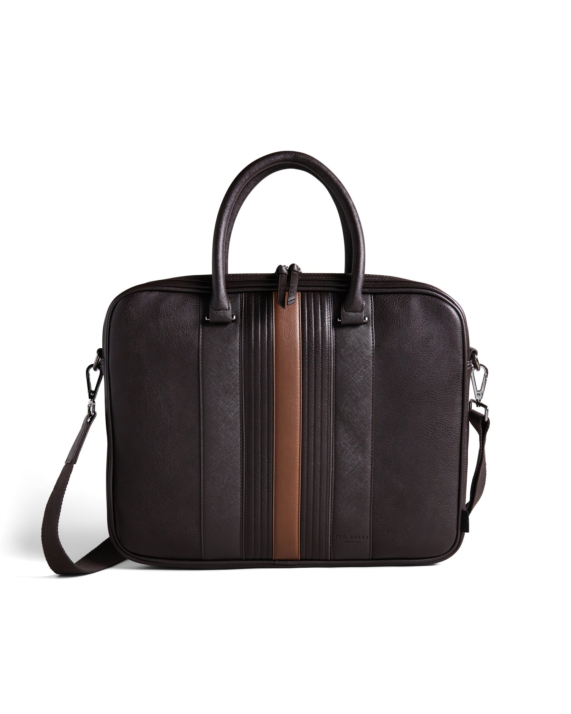 Men's Nevver-Striped Pu Document Bag Brn-Choc Ted Baker South Africa