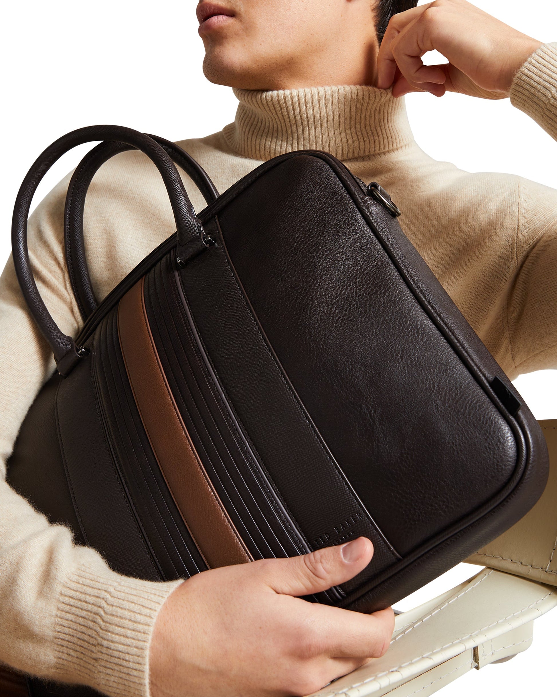 Men's Nevver-Striped Pu Document Bag Brn-Choc Ted Baker South Africa