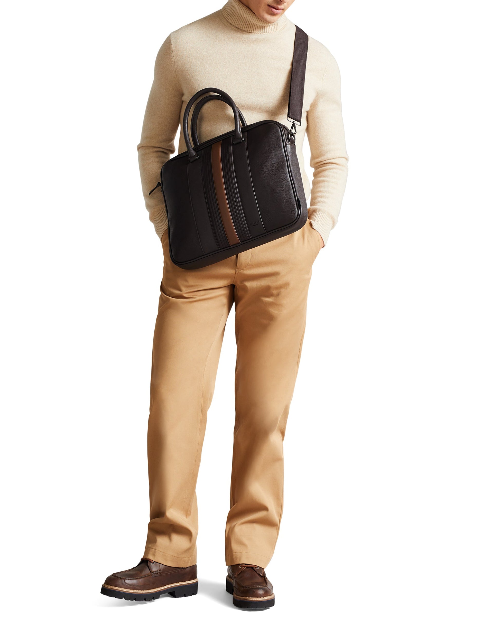 Men's Nevver-Striped Pu Document Bag Brn-Choc Ted Baker South Africa