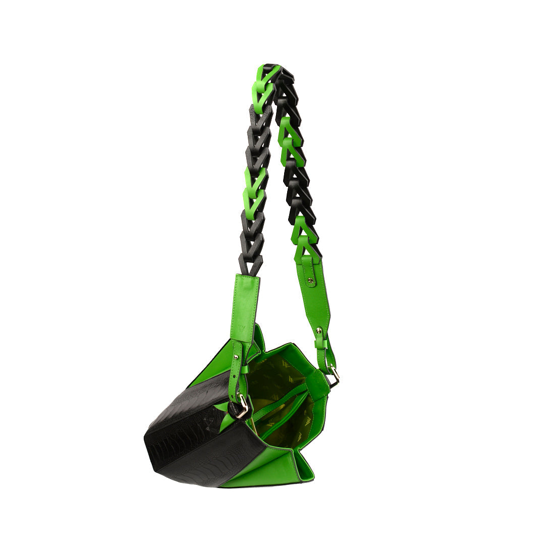 Black Luna Limited Edition Ostrich Leather Shoulder Bag with Green Gussets Bellabags Bellabags