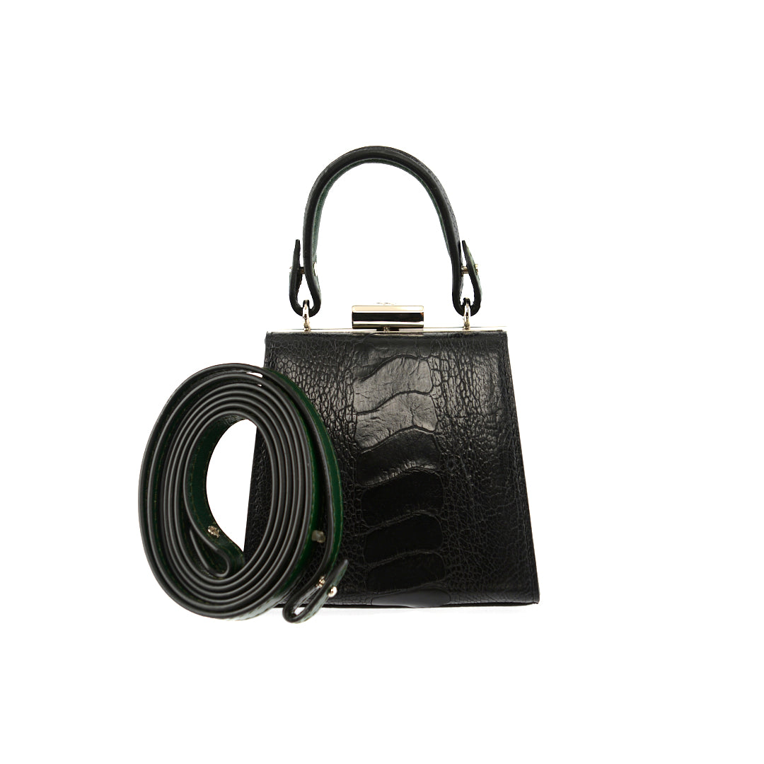 Black Vegas Limited Edition Ostrich Leather Micro Bag with Coloured Gussets Bellabags Bellabags