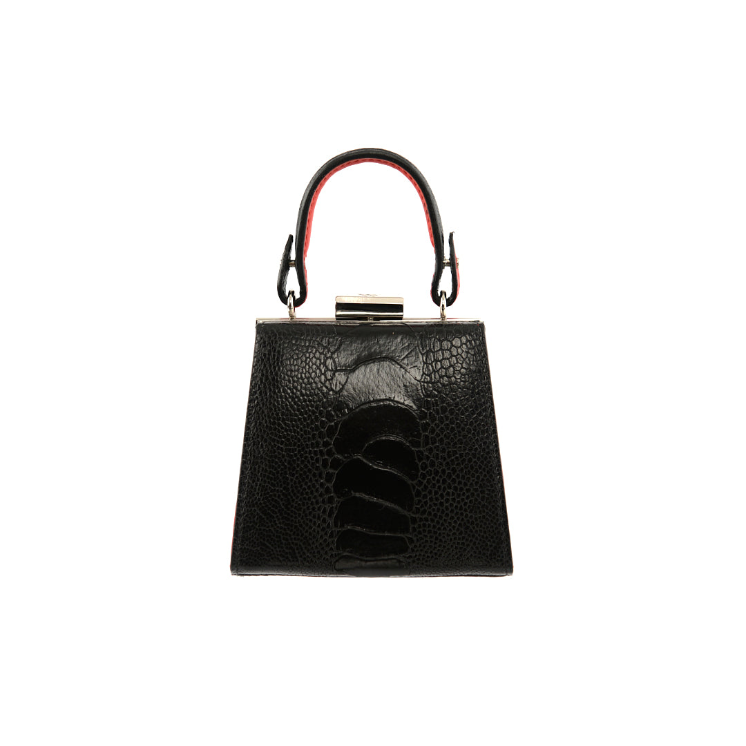 Black Vegas Limited Edition Ostrich Leather Micro Bag with Coloured Gussets Bellabags Bellabags