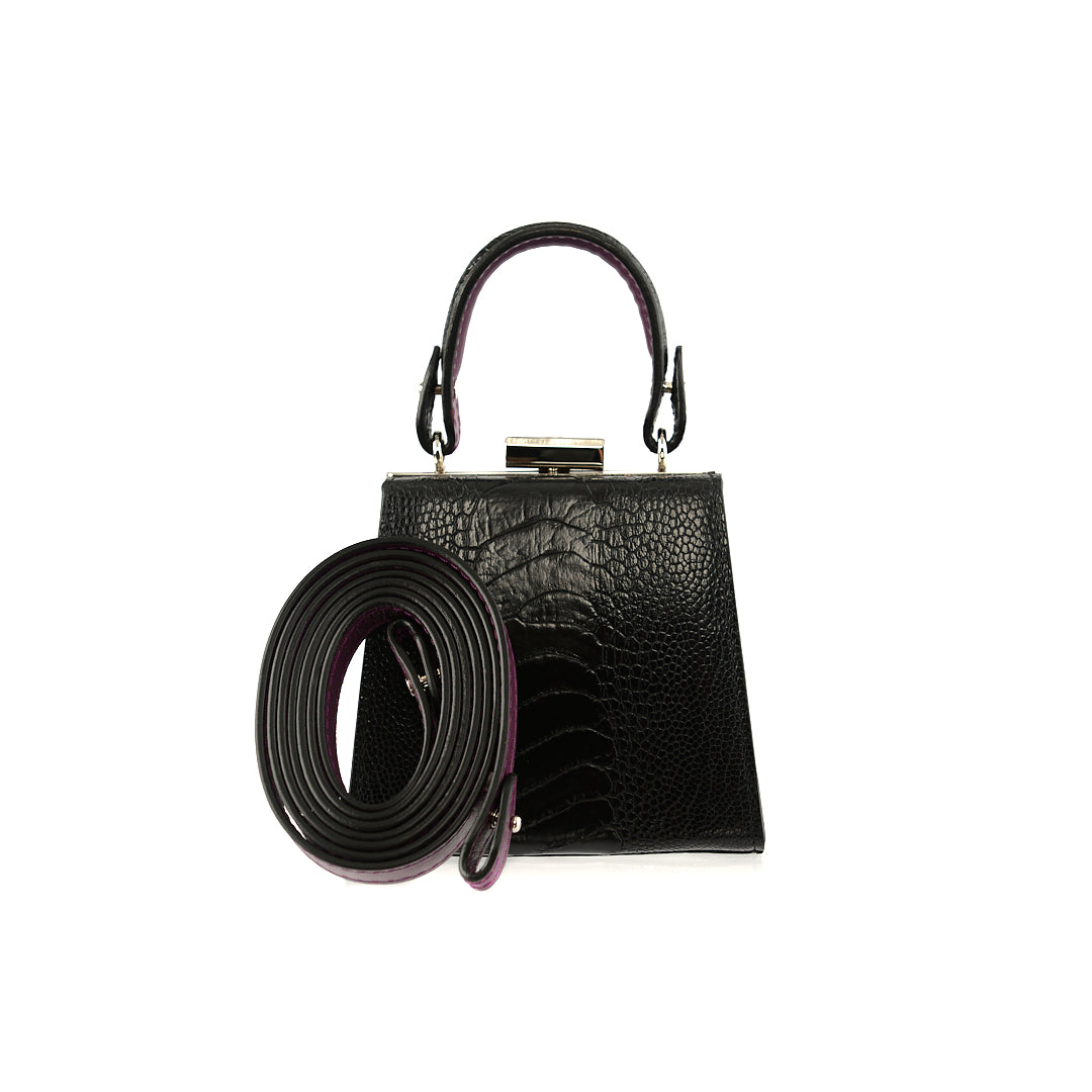 Black Vegas Limited Edition Ostrich Leather Micro Bag with Coloured Gussets Bellabags Bellabags