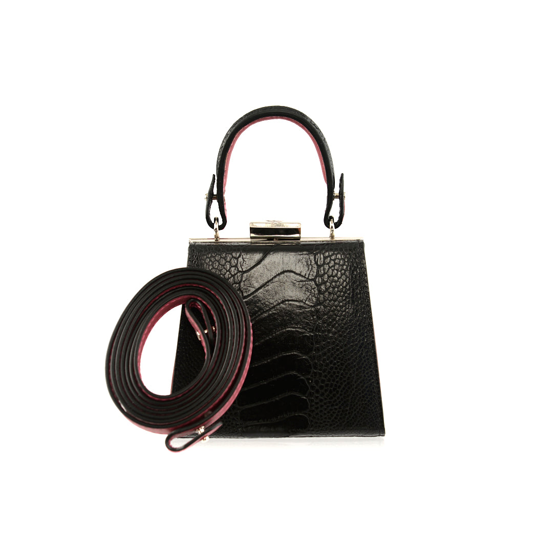 Black Vegas Limited Edition Ostrich Leather Micro Bag with Coloured Gussets Bellabags Bellabags